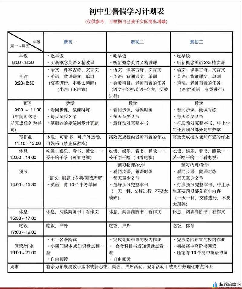 女生暑假自辱 30 天计划表：以发育为中心